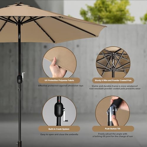Simple Deluxe 9' Solar Umbrella 32 LED Lighted Patio Umbrella Table Market Umbrella for Garden, Deck, Backyard and Pool