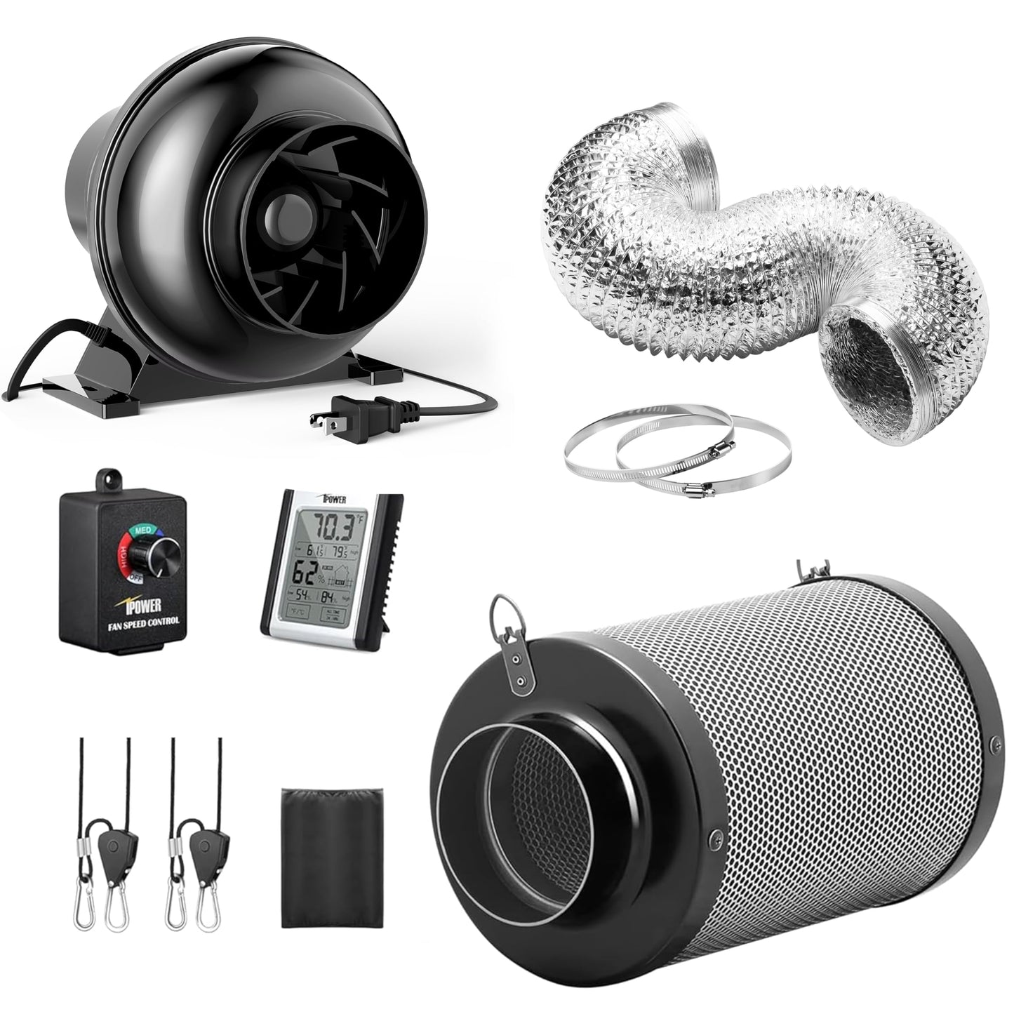 InfiniPower 4 Inch 195 CFM Inline Ventilation Equipment for Grow Tent, Greenhouse, Kitchen