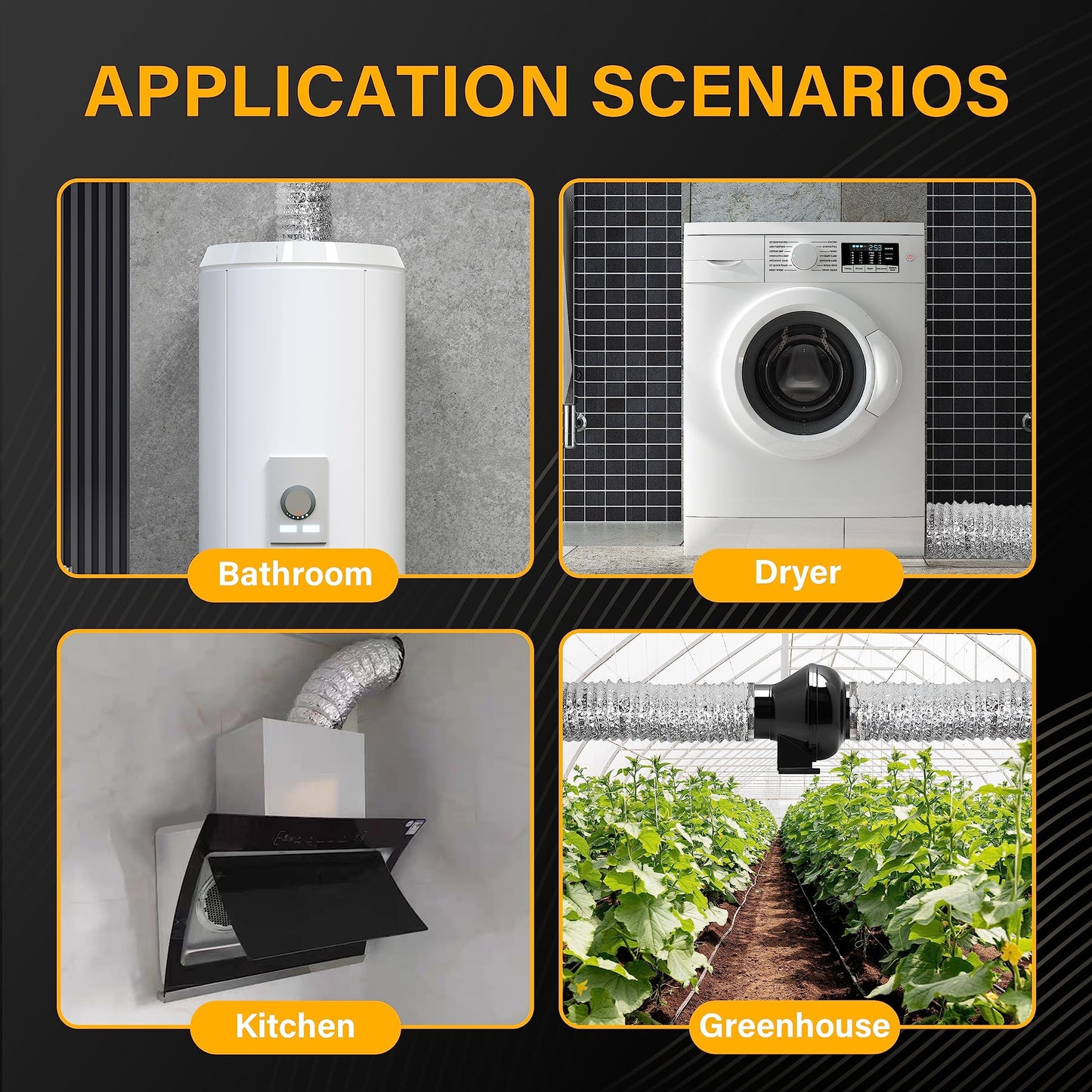 YSSOA 4 Inch Inline Ventilation Fan and Flexible Ducting Dryer Vent Hose for Heating, Cooling, Hydroponics, Grow Tent