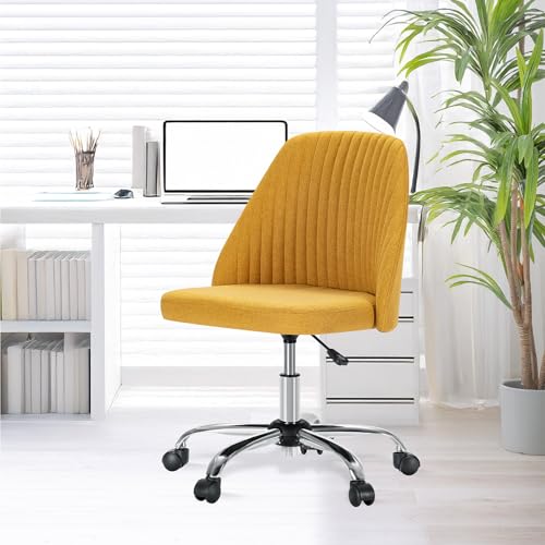 YSSOA Office Desk Chair with Back and Wheels Computer Fabric Chair Armless Adjustable Height Comfy Vanity Chair with Swivel Rolling Home Chairs