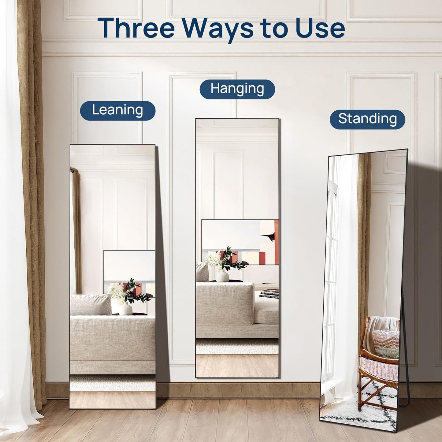 YSSOA Full Length Mirror, Floor Mirror with Stand,Wall-Mounted Dressing Mirror, Bedroom Mirror