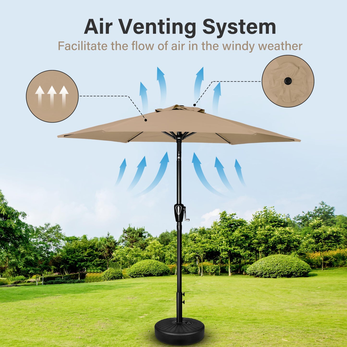 Simple Deluxe 9FT Outdoor Patio Umbrella Table Market Umbrella with Push Button Tilt and Crank, 8 Sturdy Ribs, UV Protection Waterproof for Garden, Lawn, Deck, Backyard, Pool