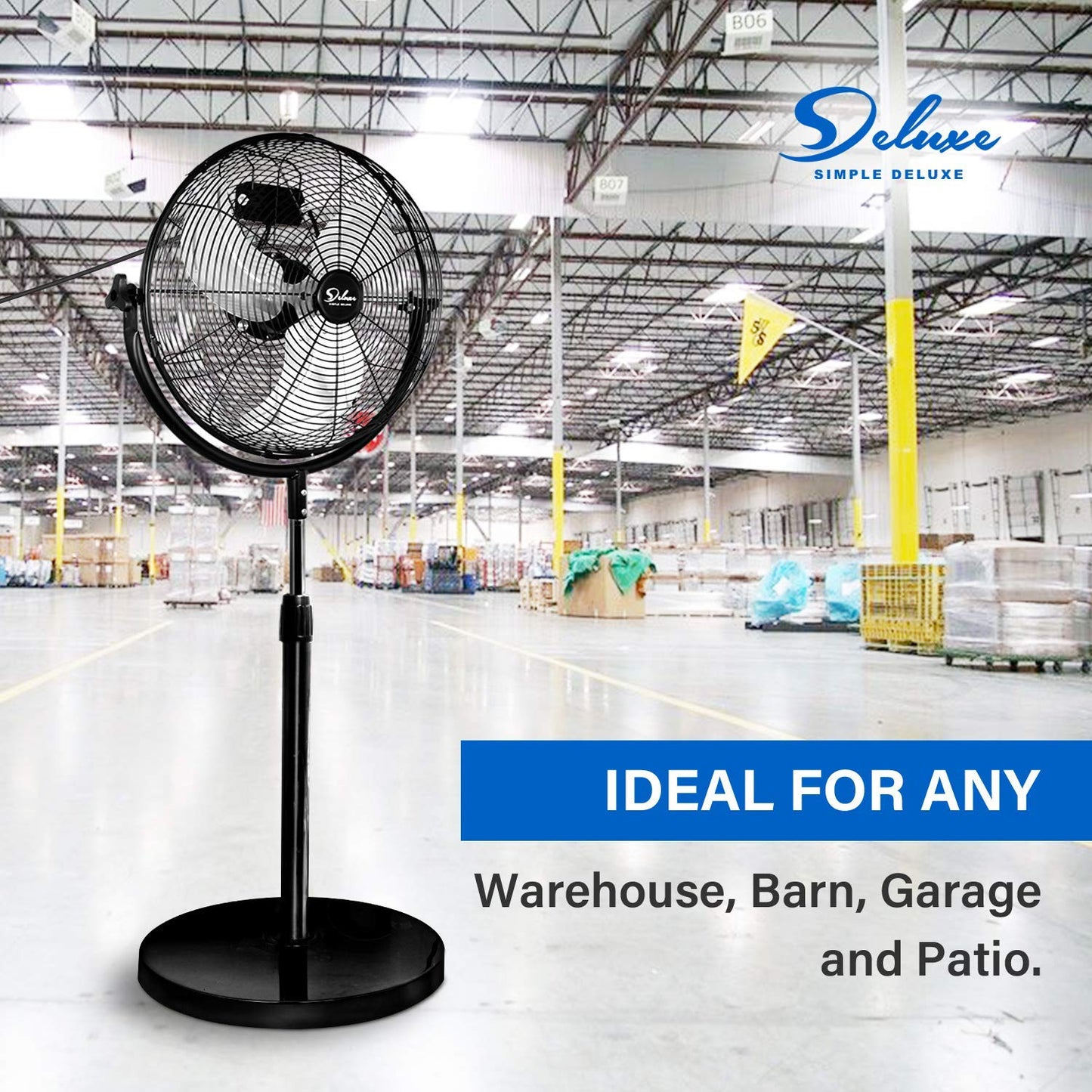 Simple Deluxe 16" Pedestal Fan for Bedroom, 75° Oscillating Standing Floor Fan with 3 Speeds, Powerful 20ft/s Airflow, Adjustable Height & Tilt, Remote Control, for Home & Office Group