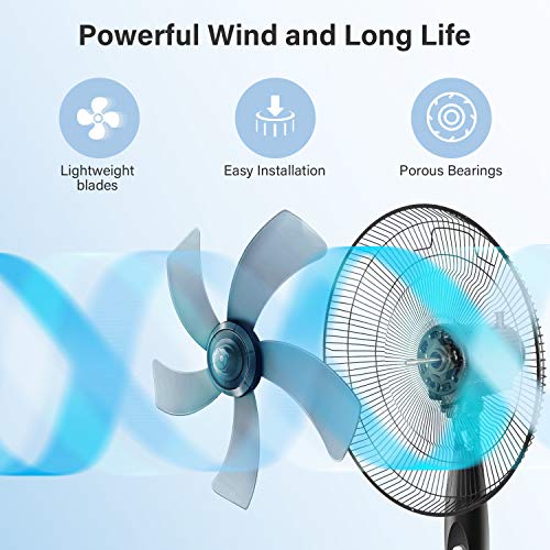 Simple Deluxe 16" Pedestal Fan for Bedroom, 75° Oscillating Standing Floor Fan with 3 Speeds, Powerful 20ft/s Airflow, Adjustable Height & Tilt, Remote Control, for Home & Office Group