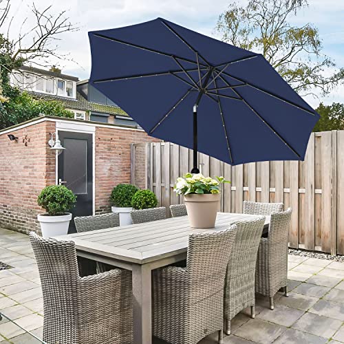 Simple Deluxe 9' Solar Umbrella 32 LED Lighted Patio Umbrella Table Market Umbrella with Push Button Tilt/Crank Outdoor Umbrella for Garden, Deck, Backyard and Pool