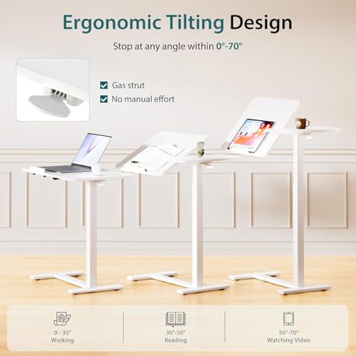 Overbed Bedside Table with Hidden Casters, Adjustable Hospital & Home Use Bed Table, Rolling Laptop Table, Movable Standing Desk