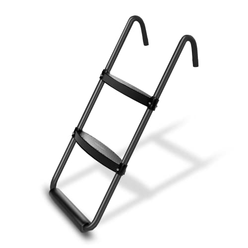 Simple Deluxe Trampoline Ladder with Wide Steps Skid-Proof 2-Steps Simple Deluxe 12FT 14FT Trampoline Stairs for Kids Universal Hook UV Treated Steel 220 lbs Capacity Trampoline Parts, Black