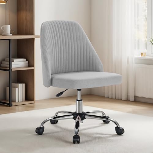 YSSOA Vanity Chair with Wheels Office Chair Desk Chair with Back and Wheels Fabric Adjustable Height Armless with Swivel Rolling Dark Grey