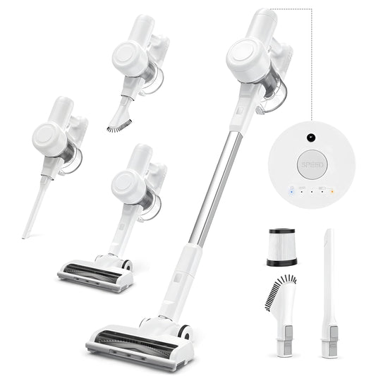 Simple Deluxe Cordless Vacuum Cleaner, Stick Vac with LED, 45 Mins Powerful Suction Electric Rechargeable, Handheld Vacuum for Pet Hair, Carpet, Hard Floor, Tile, White