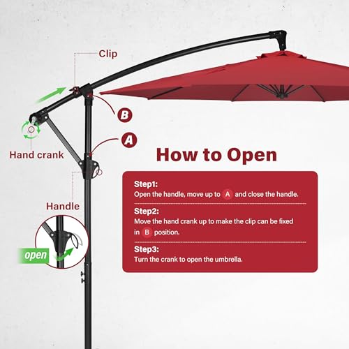 YSSOA 10ft Cantilever Patio Umbrella, Offset Hanging Outdoor Market Umbrellas with Cross Base and Crank for Garden, Lawn and Deck