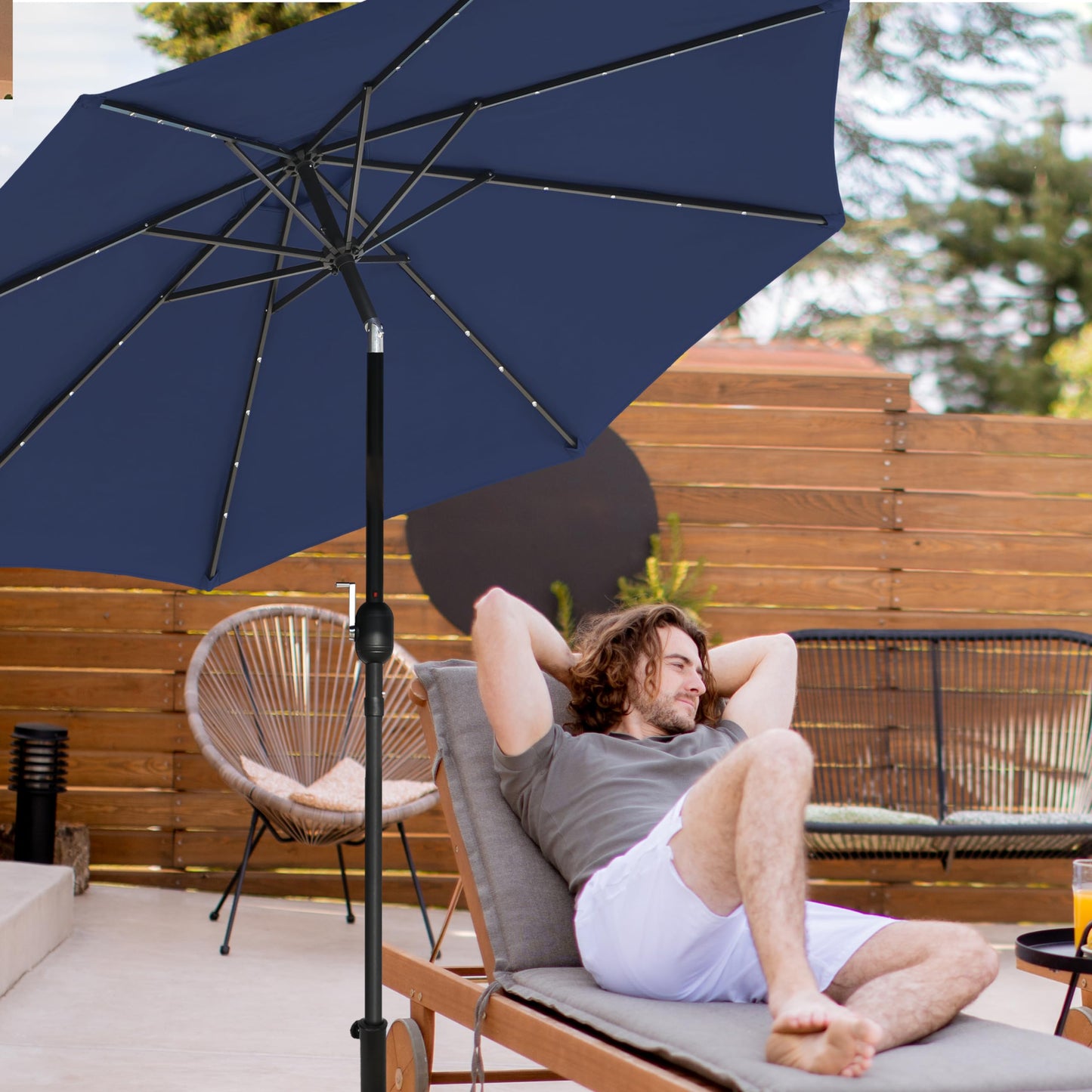 HealSmart 7.5ft Patio Umbrella with Push Button Tilt/Crank, Outdoor Table Market Yard Umbrella, 6 Sturdy Ribs for Garden, Deck, Backyard, Pool