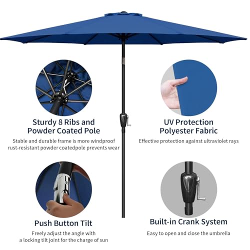 Simple Deluxe Patio Umbrella Outdoor, UV Protection Sunshade with Push Button Tilt/Crank and 8 Sturdy Ribs, for Table Garden Lawn Beach Pool
