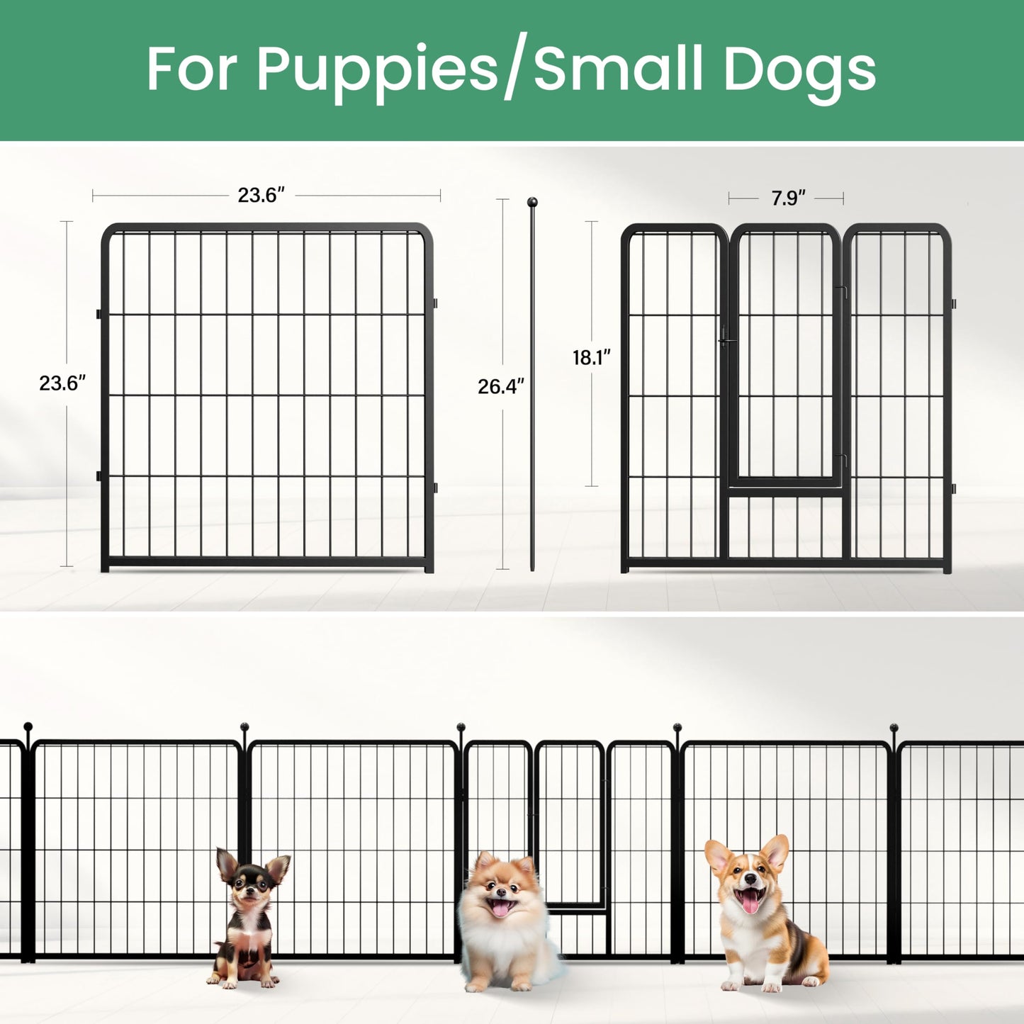 Dog Playpen, Heavy Duty Metal Pet Playpen Indoor Outdoor for Camping, Yard, RV, Garden Fence, Privacy Patio, Black