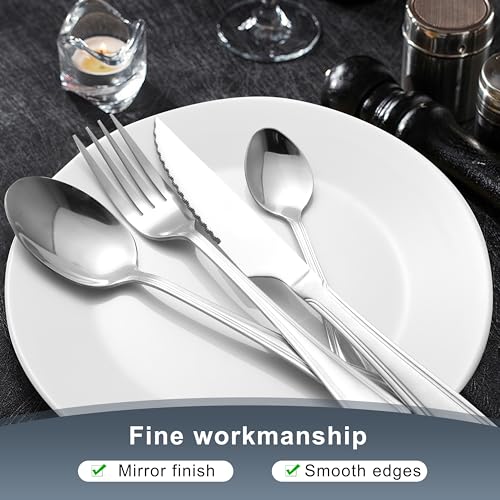 48-Piece Flatware Set, Stainless Steel Flatware Set Service for 6,Tableware Cutlery Set for Home Restaurant Party, Dinner Forks/Spoons/Knives, Square Edge & Mirror Polished, Dishwasher Safe