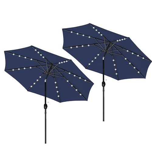 Simple Deluxe 9' Solar Umbrella 32 LED Lighted Patio Umbrella Table Market Umbrella with Push Button Tilt/Crank Outdoor Umbrella for Garden, Deck, Backyard and Pool