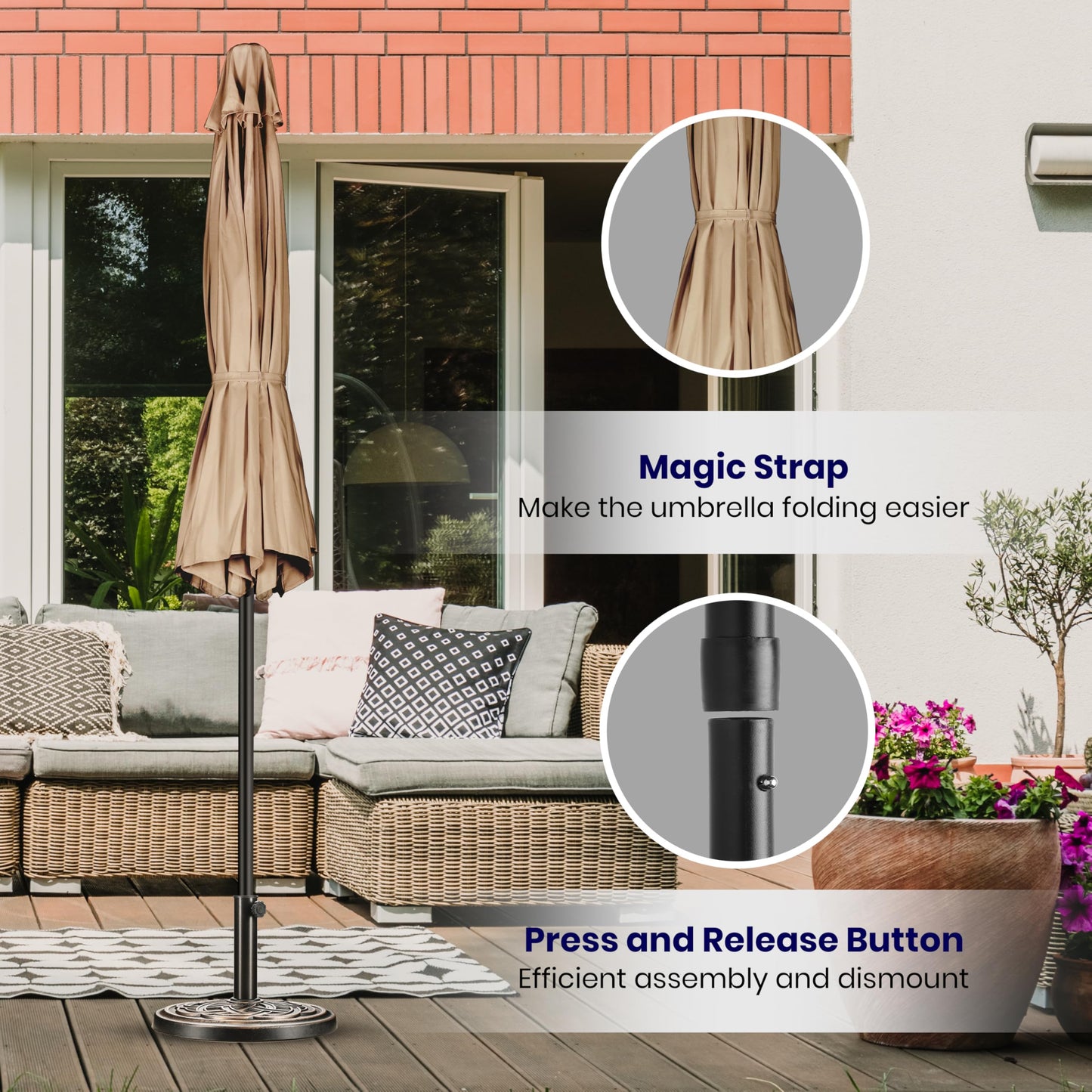 iPower 9ft Patio Umbrella Outdoor Table Umbrellas with 8 Sturdy Ribs, Push Button Tilt and Crank for Yard, Pool and Garden