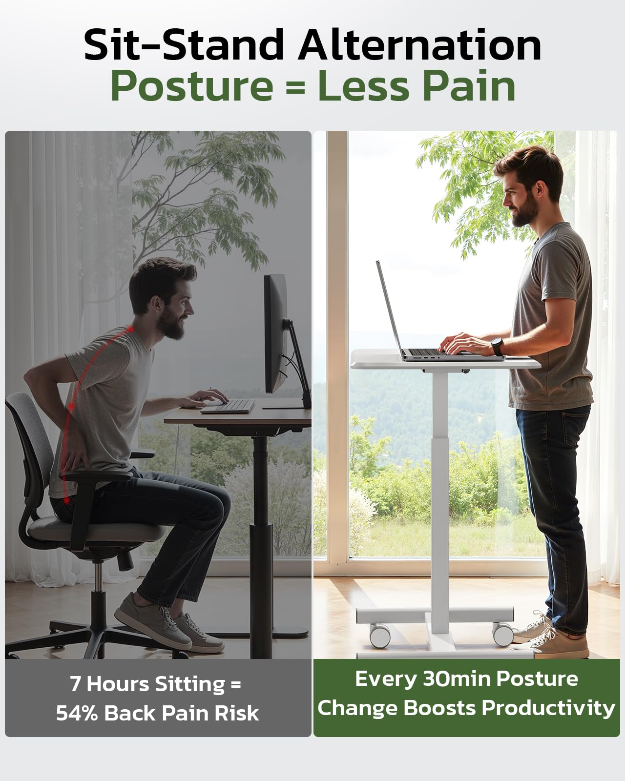InfiniPower Mobile Small Standing Desk - Rolling Desk with Adjustable Height and Lockable Wheels, Sit-Stand Laptop Table, Portable Computer Workstation