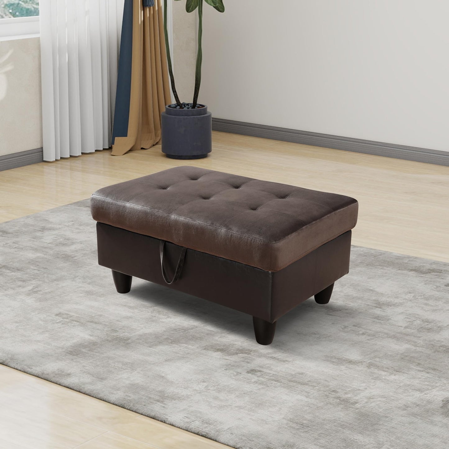 Simple Deluxe Taupe Flannel and PVC Storage Ottoman 35x23.5x17.5 - Room Decor, Organization and Storage Solution, Ottoman for Living Room, Bedroom