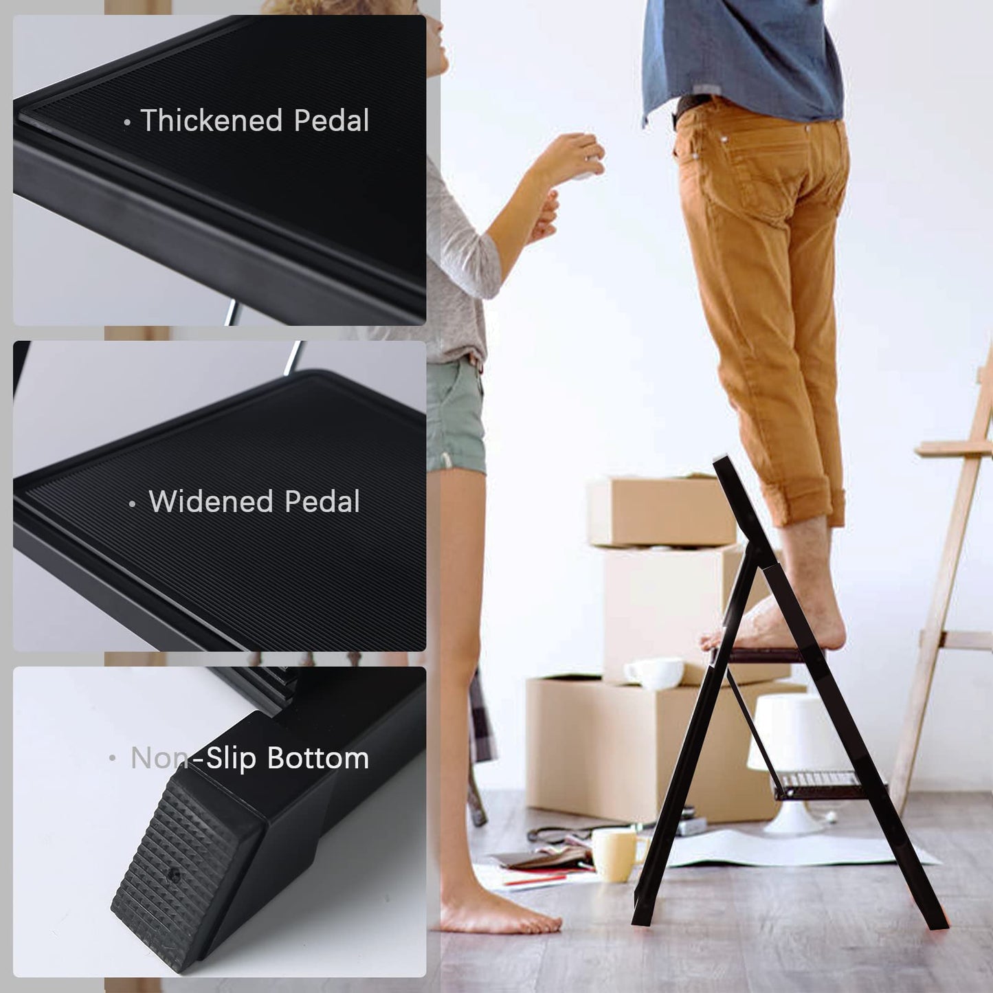 YSSOA 2 Step Ladder, Folding Step Stool with Wide Anti-Slip Pedal, 550 lbs Sturdy Steel Ladder, Convenient Handgrip, Lightweight, Portable Steel Step Stool, Black