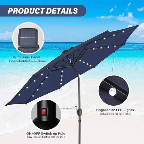 YSSOA 9ft/10ft Outdoor Market Patio Umbrella with 8 Sturdy Ribs, Tilt/Crank Push Button for Garden, Deck, Backyard and Pool