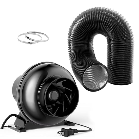 YSSOA 4 Inch 195 CFM Inline Duct Ventilation Fan Exhaust Fan, 8 Feet Long Flexible Dryer Vent Hose Aluminum Ducting for Grow Tent Air Circulation, Attic, Greenhouse