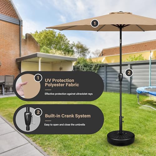 Simple Deluxe 9FT Outdoor Patio Umbrella Table Market Umbrella with Push Button Tilt and Crank, 8 Sturdy Ribs, UV Protection Waterproof for Garden, Lawn, Deck, Backyard, Pool