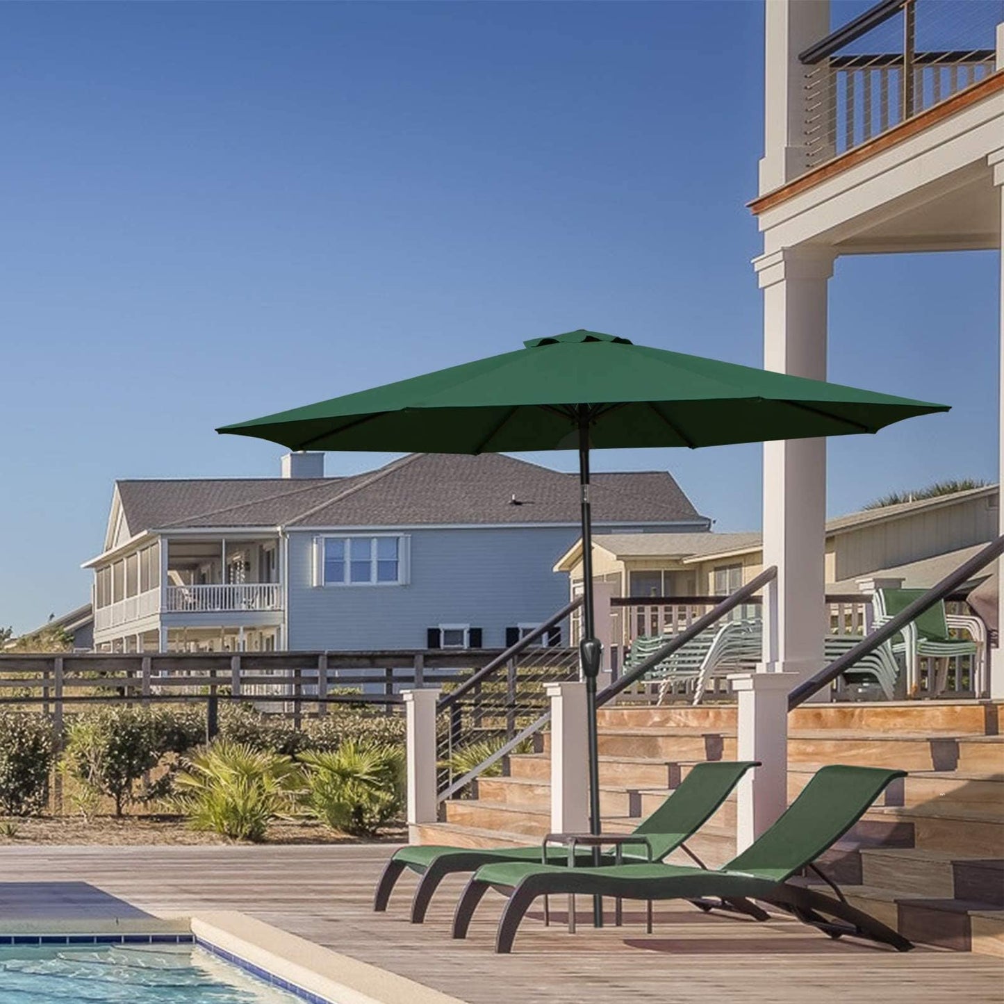 Simple Deluxe Patio Umbrella Outdoor, UV Protection Sunshade with Push Button Tilt/Crank and 8 Sturdy Ribs, for Table Garden Lawn Beach Pool