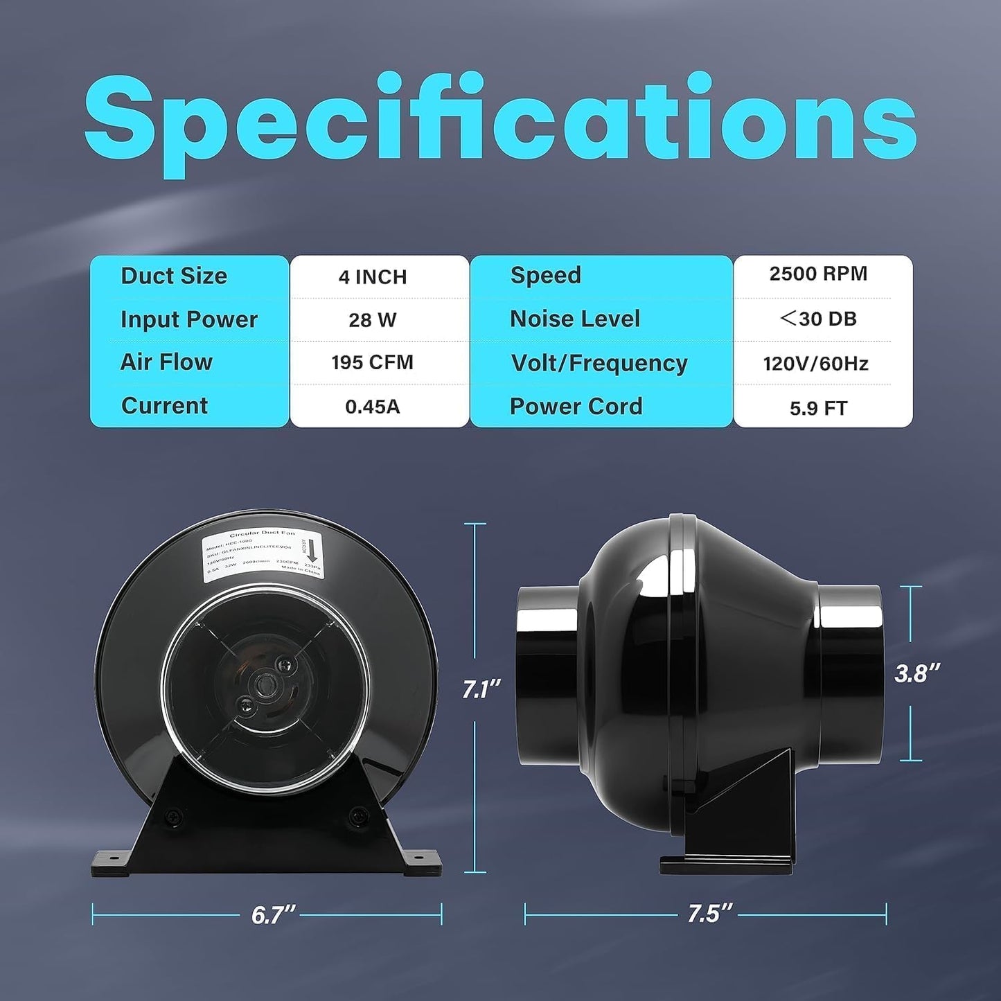 iPower 4 Inch Inline Fan, Air Carbon Filter, 8 Feet Aluminum 4 Layer Protection Ducting and Rope Hanger, Temperature Humidity Monitor, Combo for Grow Tent, Greenhouse, Kitchen, Basement