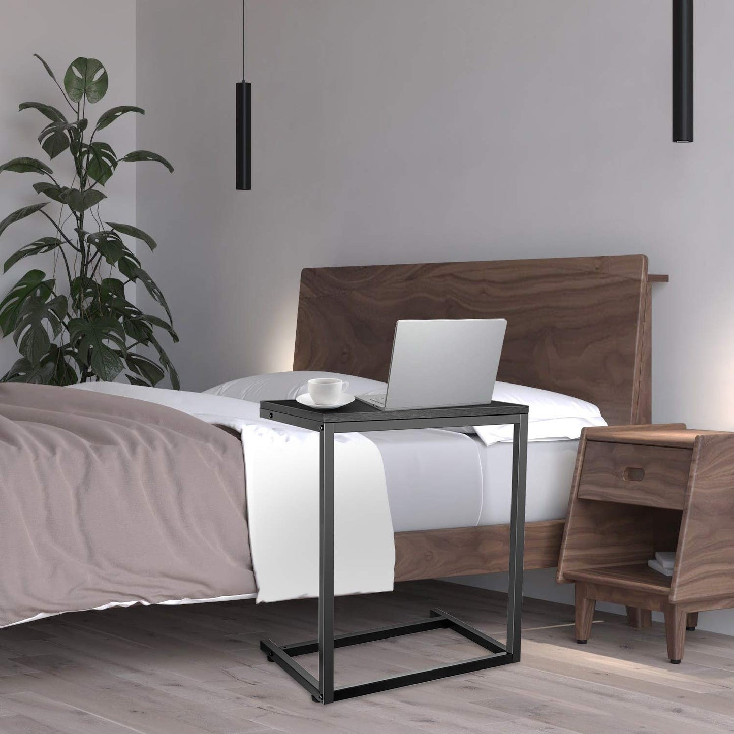 C Shaped Sofa Side End Table with Hardwood Surface, for Eating, Working and Writing in Living Room, Bedroom, Couch & Small Spaces
