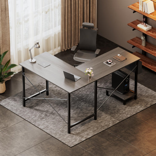 YSSOA 50" L Shaped Gaming Desk with Reversible Corner - Home Office Computer Desk with Wood Top, Metal Frame, CPU Stand & Storage Bag for Small Space, Gaming Room
