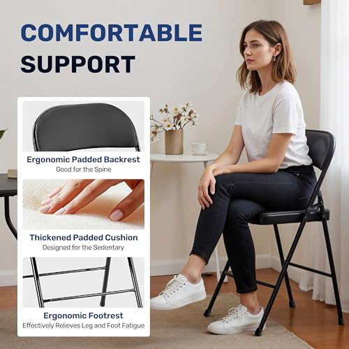 YSSOA 2 Pack Folding Chairs with Padded Vinyl Cushion Seats Commercial Event Seat