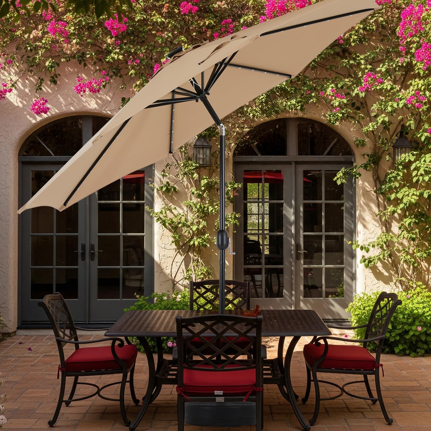 Simple Deluxe 10' Solar Patio Umbrella 32 LED Lighted Table Market Umbrellas with Push Button Tilt/Crank Outdoor Umbrella for Garden, Deck, Backyard and Pool