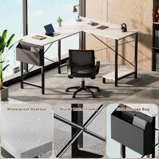 Miibox 50" L Shaped Gaming Desk with Reversible Corner - Home Office Computer Desk with Wood Top, Metal Frame, CPU Stand & Storage Bag for Small Space, Gaming Room