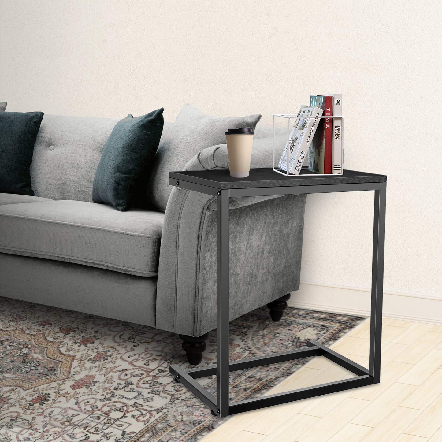 C Shaped Sofa Side End Table with Hardwood Surface, for Eating, Working and Writing in Living Room, Bedroom, Couch & Small Spaces
