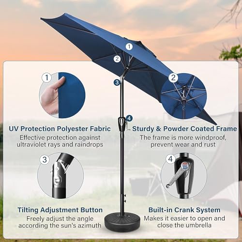 Simple Deluxe 9FT Outdoor Patio Umbrella Table Market Umbrella with Push Button Tilt and Crank, 8 Sturdy Ribs, UV Protection Waterproof for Garden, Lawn, Deck, Backyard, Pool