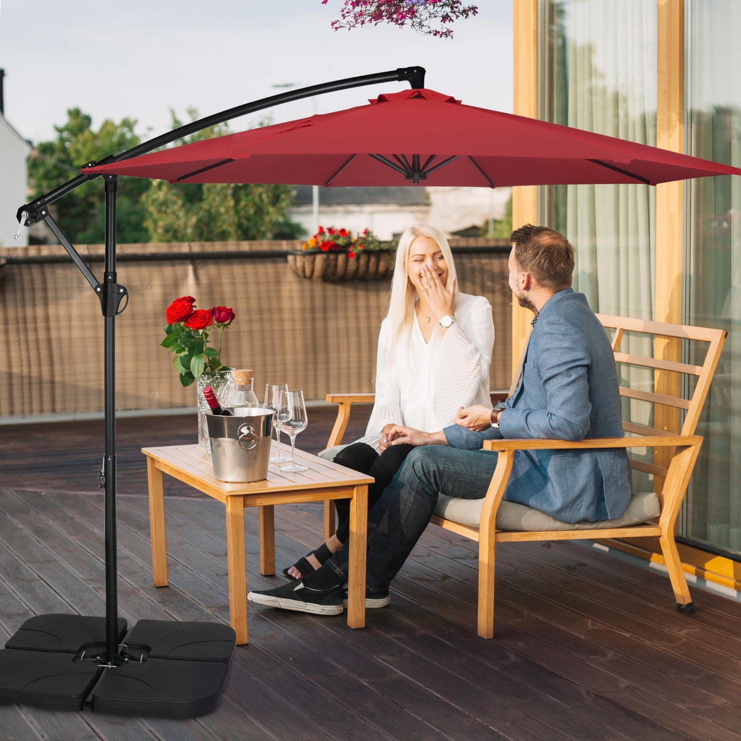 HealSmart Durable Fillable Patio Umbrella & Base for Outdoor Lawn, Deck, Poolside
