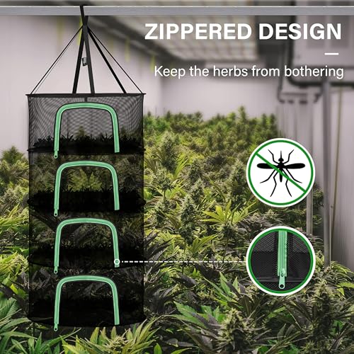YSSOA Herb Drying Rack Zippered Hanging Dryer with Garden Pruning Shear and Hook for Hydroponics Herb, Plant, Seed, Bud