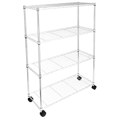 3-Tier Heavy Duty Foldable Metal Rack Storage Shelving Unit with Wheels Moving Easily Organizer Shelves Great for Garage Kitchen Holds up to 750 lbs Capacity, Black