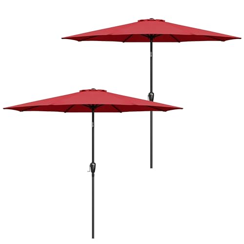 Simple Deluxe 9FT Outdoor Patio Umbrella Table Market Umbrella with Push Button Tilt and Crank, 8 Sturdy Ribs, UV Protection Waterproof for Garden, Lawn, Deck, Backyard, Pool