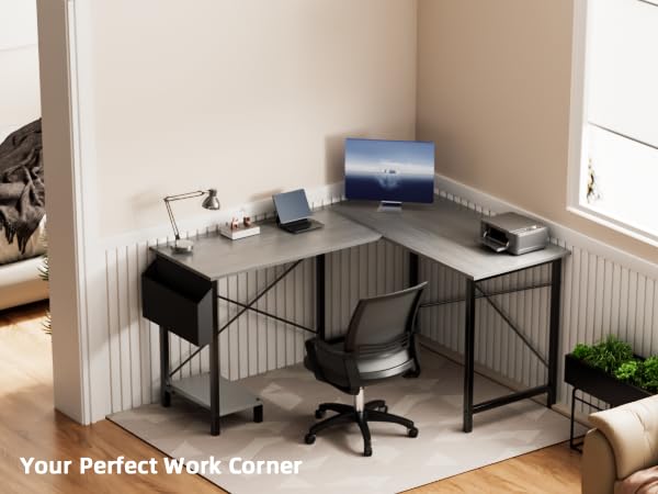 Miibox 50" L Shaped Gaming Desk with Reversible Corner - Home Office Computer Desk with Wood Top, Metal Frame, CPU Stand & Storage Bag for Small Space, Gaming Room