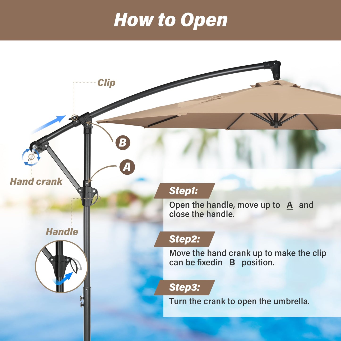 HealSmart Durable Fillable Patio Umbrella & Base for Outdoor Lawn, Deck, Poolside