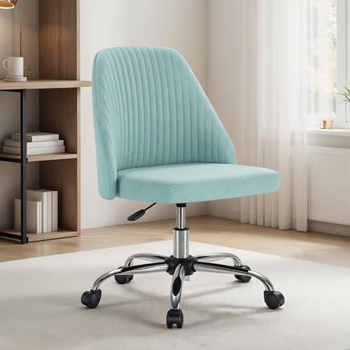 Simple Deluxe Armless Office Desk Chair, Modern Cute Swivel Vanity Chair Comfy Home Office Chairs with Wheels Height Adjustable Rolling Computer Task Stools for Living Room, Make-up, Bedroom
