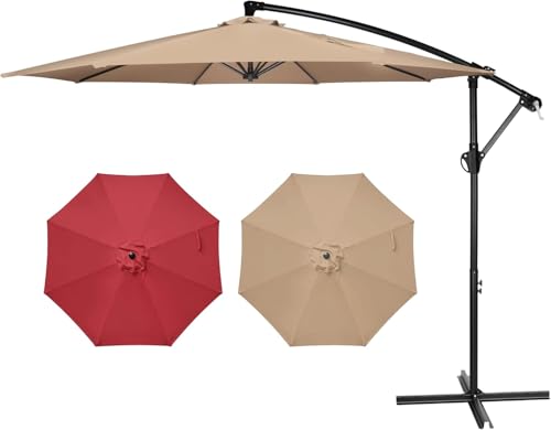 Simple Deluxe 10ft Offset Umbrella Cantilever Patio Hanging Umbrella Outdoor Market Umbrella with Crank & Cross Base Suitable for Garden, Lawn, backyard and Deck