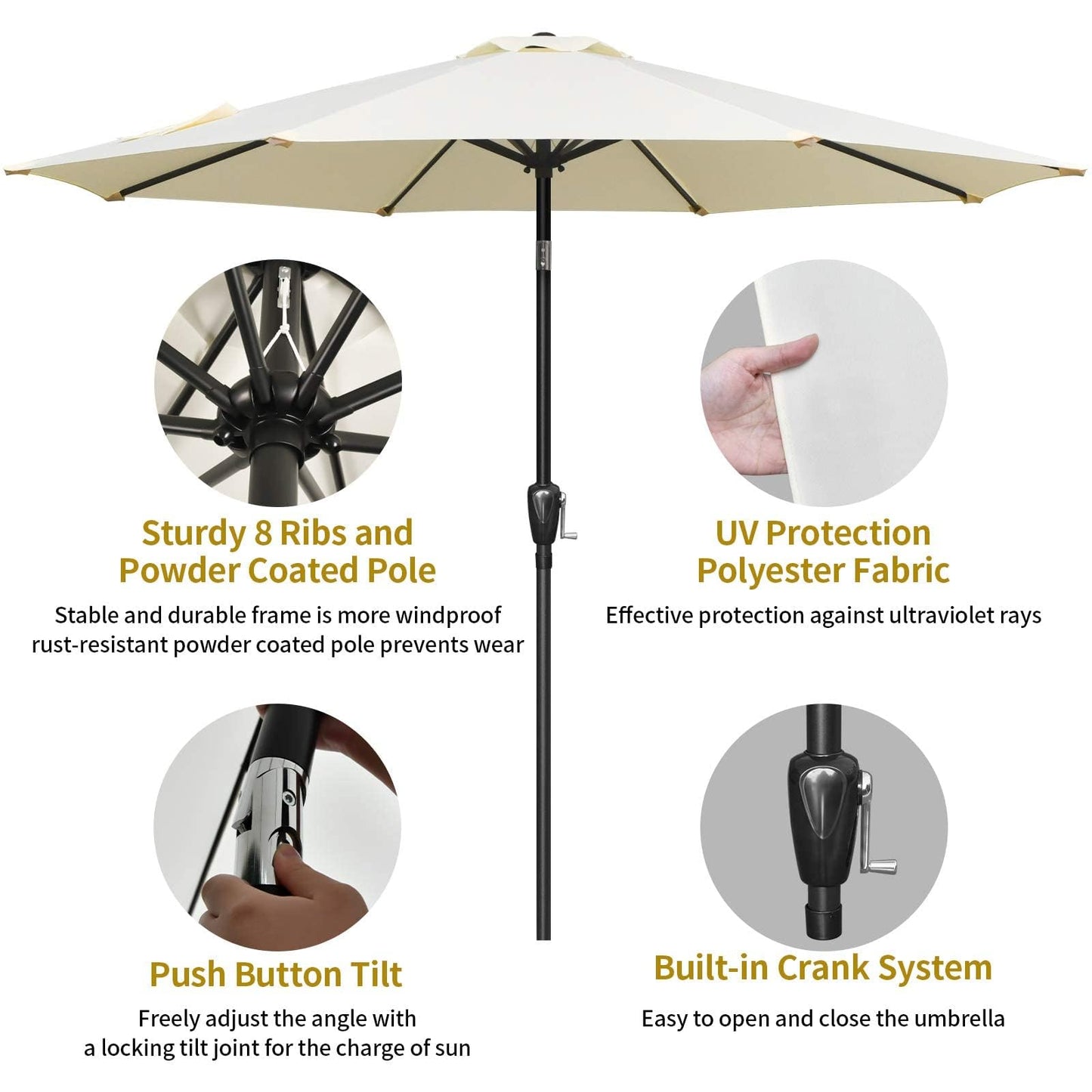 Simple Deluxe Patio Umbrella Outdoor, UV Protection Sunshade with Push Button Tilt/Crank and 8 Sturdy Ribs, for Table Garden Lawn Beach Pool