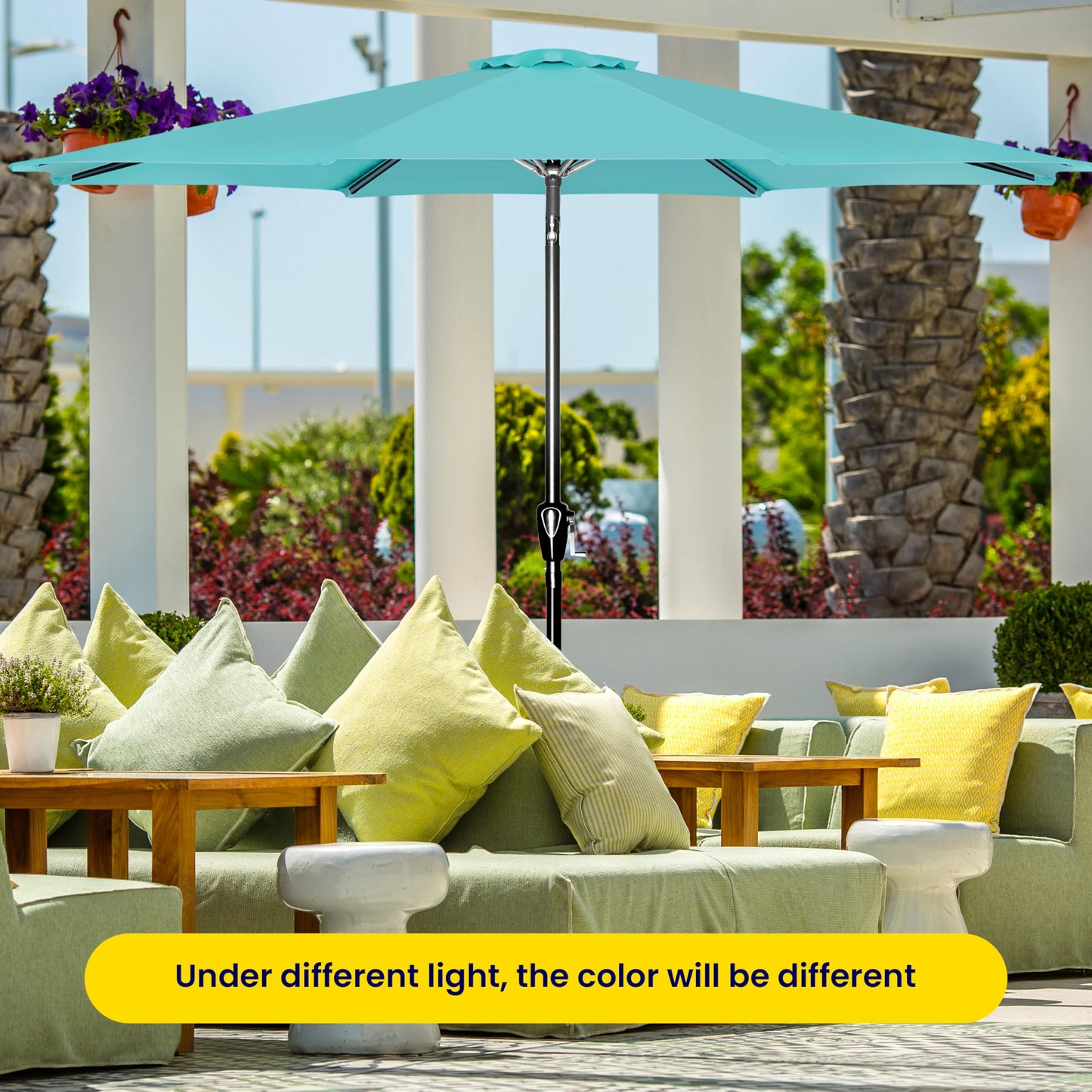 iPower 9ft Patio Umbrella Outdoor Table Umbrellas with 8 Sturdy Ribs, Push Button Tilt and Crank for Yard, Pool and Garden