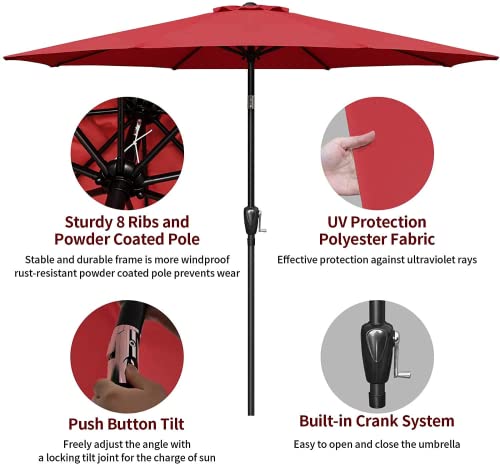 Simple Deluxe Patio Umbrella Outdoor, UV Protection Sunshade with Push Button Tilt/Crank and 8 Sturdy Ribs, for Table Garden Lawn Beach Pool