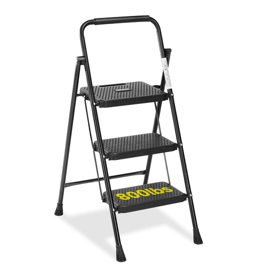 Simple Deluxe 3 Step Ladder, Step Stool Foldable, 800lbs Portable Ladder with Wide Anti-Slip Pedal, Step Stool for Adults, Lightweight Step Ladder for Home Kitchen and Outdoor
