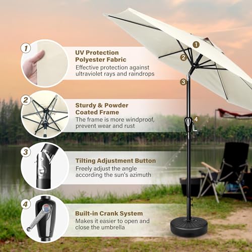 HealSmart 7.5ft Patio Umbrella with Push Button Tilt/Crank, Outdoor Table Market Yard Umbrella, 6 Sturdy Ribs for Garden, Deck, Backyard, Pool
