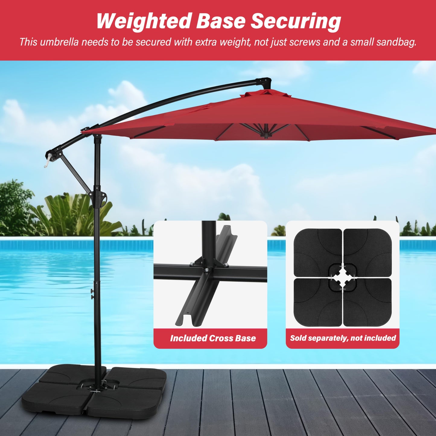 HealSmart Durable Fillable Patio Umbrella & Base for Outdoor Lawn, Deck, Poolside
