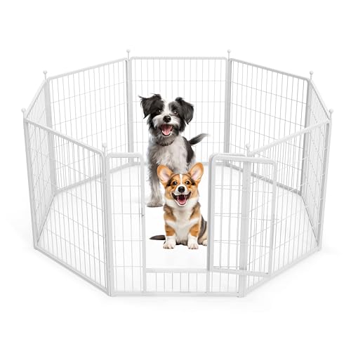 HealSmart Dog Playpen Indoor, Puppy Playpen Indoor for Yard, Camping, 32" Height 8 Panels Heavy Duty Dog Pen for Small/Medium Dogs, White
